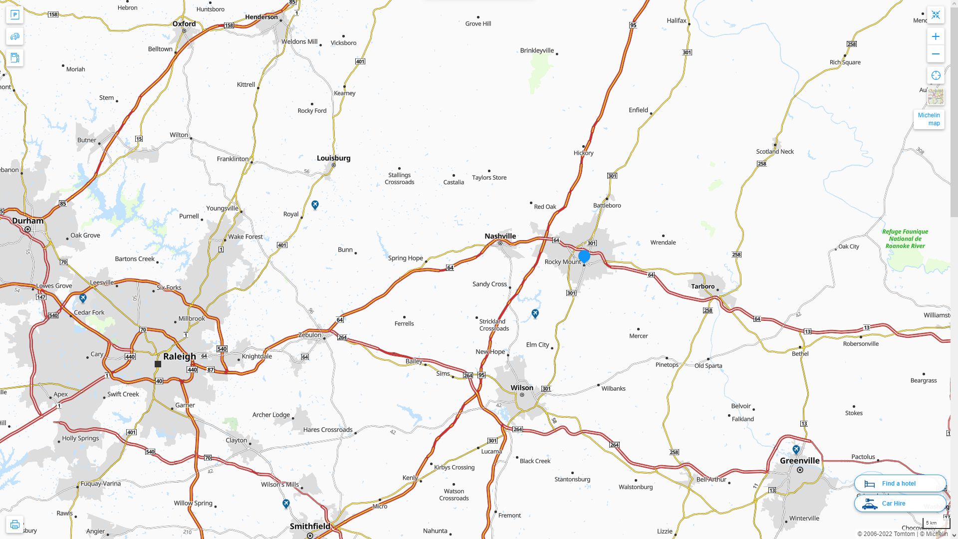 Rocky Mount North Carolina Highway and Road Map